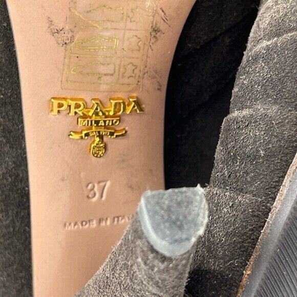Prada Vintage Brown Suede Pumps Heels Size 37/6.5 With Toe Taps Cone Pleats Sole - Picture 11 of 16